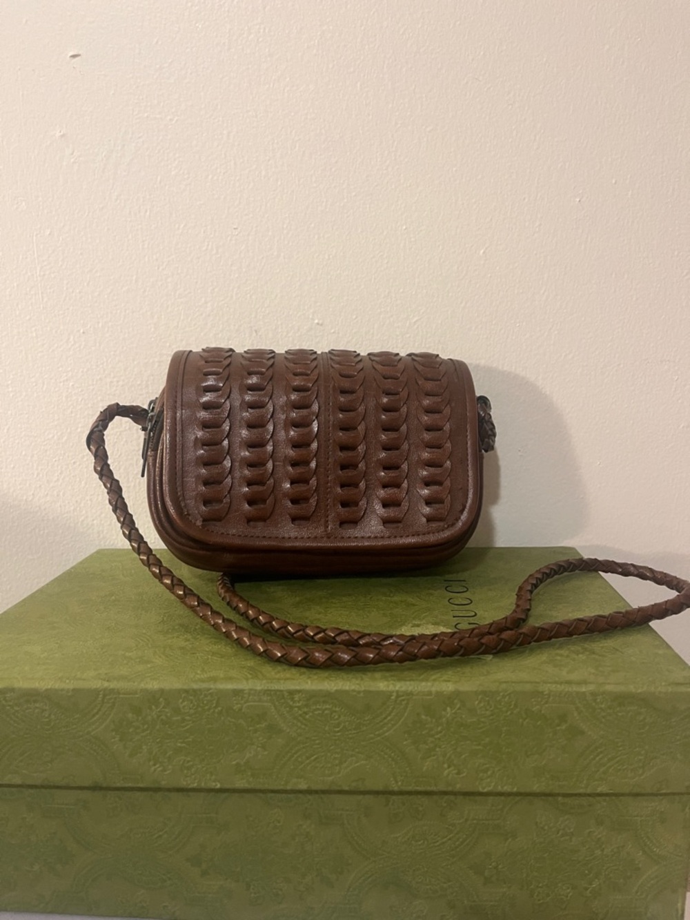 Woven Leather dark brown crossbody mini bag